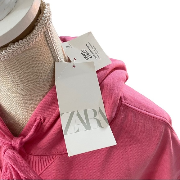 Zara Women Pink Short Sleeve Hooded Sweatshirt Sz L Cotton Swimsuit Cover Up NWT - Picture 5 of 16